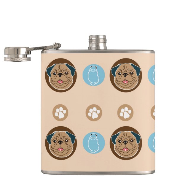 Pug and Paw patterns Hip Flask (Opened)