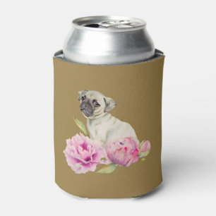 Pug and Peonies   Add Your Name Can Cooler