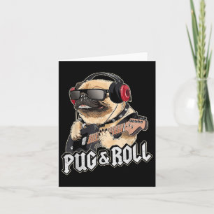 Pug And Roll Cute Rockstar Guitar Rockin Music Sin Card