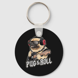 Pug And Roll Cute Rockstar Guitar Rockin Music Sin Key Ring