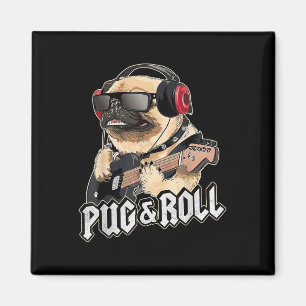 Pug And Roll Cute Rockstar Guitar Rockin Music Sin Magnet