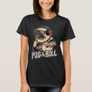 Pug And Roll Cute Rockstar Guitar Rockin Music Sin T-Shirt