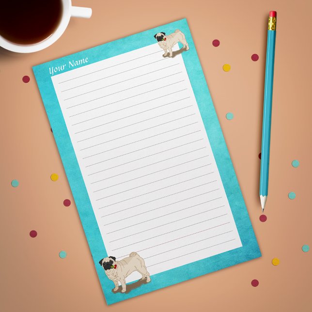 Pug and Roses Your Name Slogan Cute Dog Stationery (Personalized Pug and Roses Stationery. Personalize with your name or slogan.)