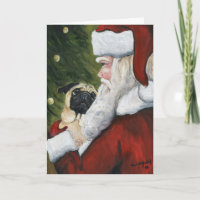 "Pug and Santa" Dog Art Christmas Card