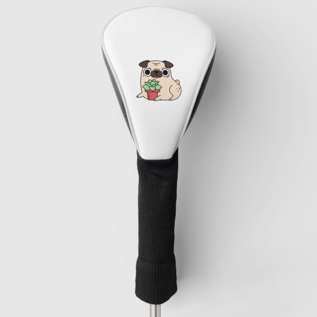 Pug And Succulent Plant Golf Head Cover (Front)