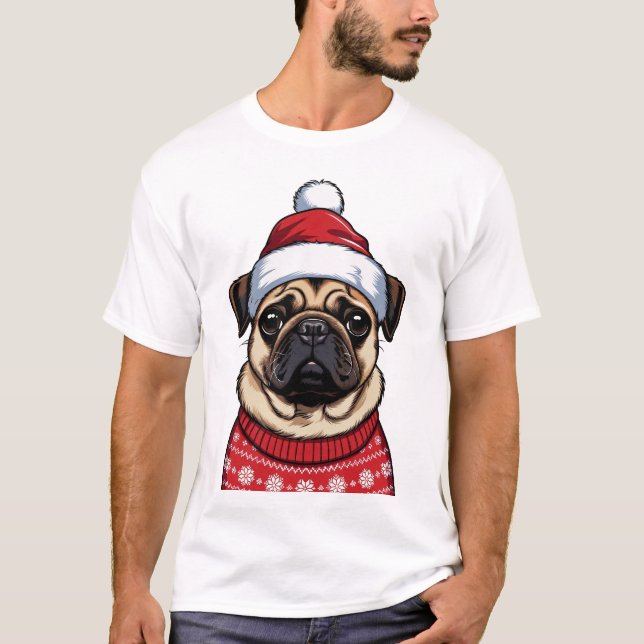 Pug at Christmas T-Shirt (Front)