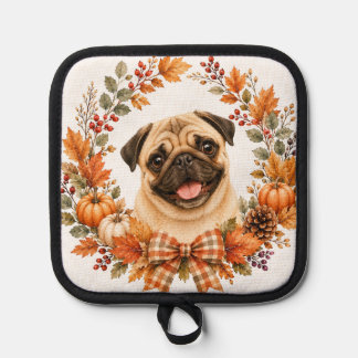Pug Autumn Wreath Pot Holder