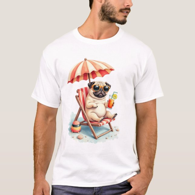 Pug Beach Mode Summer Design T-Shirt (Front)