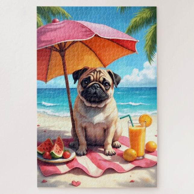 Pug Beach Relax Scene Jigsaw Puzzle (Vertical)