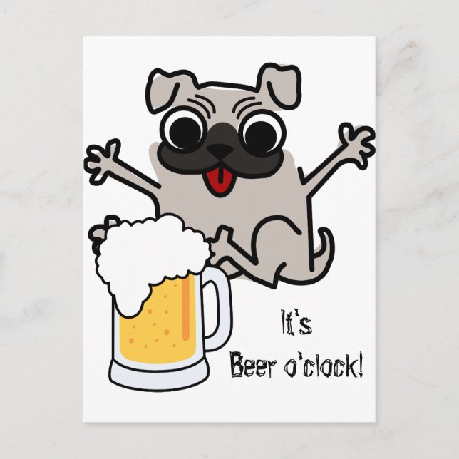 Pug Beer time Postcard (Front)