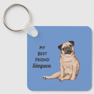 Pug Best Friend Custom Name Return To Info Key Ring
