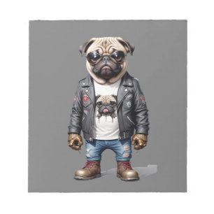 Pug Biker Rebel in Leather Jacket Cool Style Urban Notepad