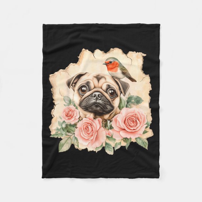 Pug bird cute dog funny pug  fleece blanket (Front)