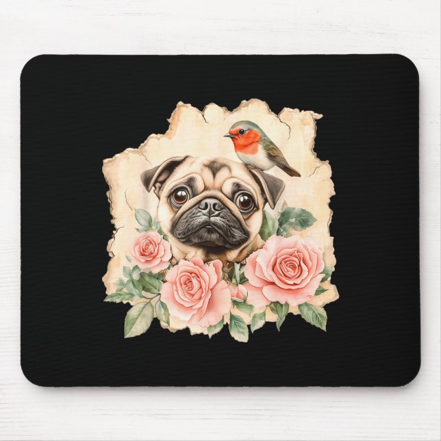 Pug bird cute dog funny pug  mouse pad (Front)