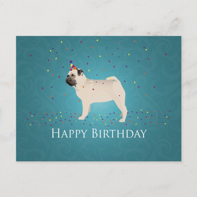 Pug Birthday Design Postcard (Front)