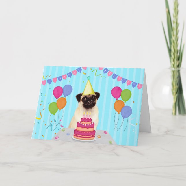 Pug Birthday Holiday Card (Front)