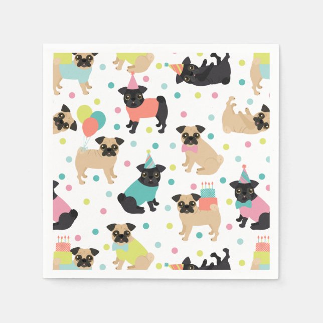 Pug Birthday Party Celebration Napkin (Front)