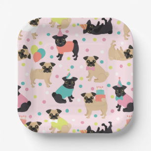 Pug Birthday Party Celebration Paper Plate