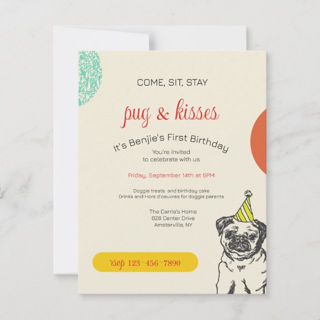 Pug Birthday Party Invitation (Front)