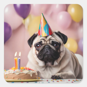 Pug Birthday Party Square Sticker