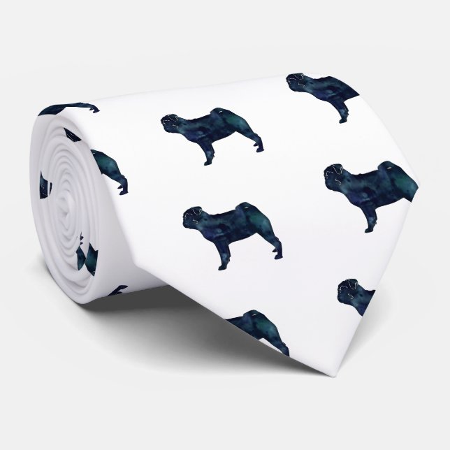 Pug black watercolor silhouette tie (Rolled)