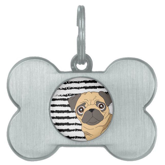 Pug black white pattern pet ID tag (Front)