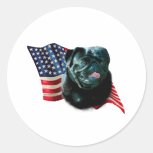 Pug (blk) Flag Classic Round Sticker