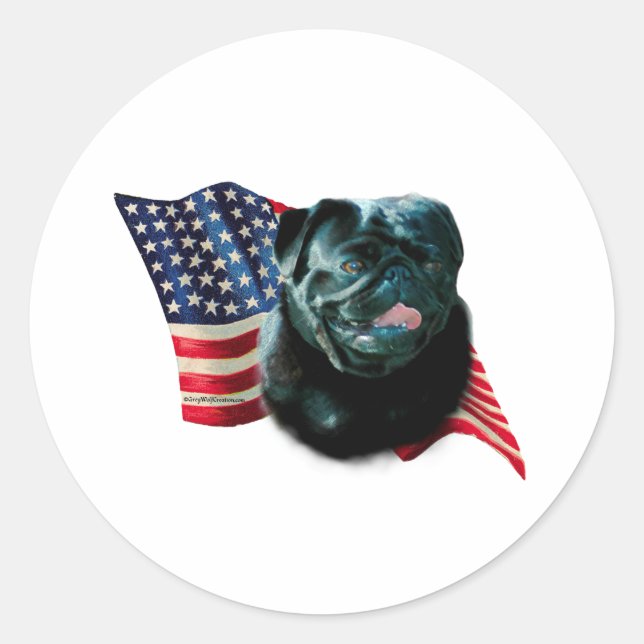 Pug (blk) Flag Classic Round Sticker (Front)