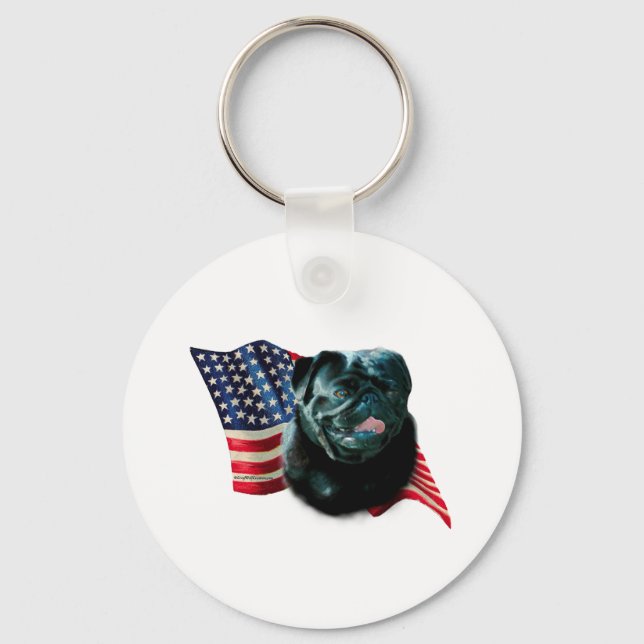 Pug (blk) Flag Key Ring (Front)