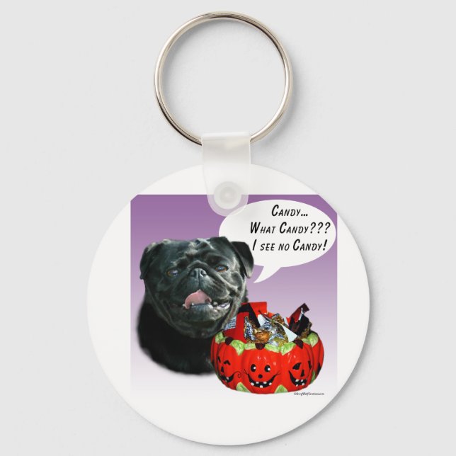 Pug (blk) Halloween Candy Key Ring (Front)