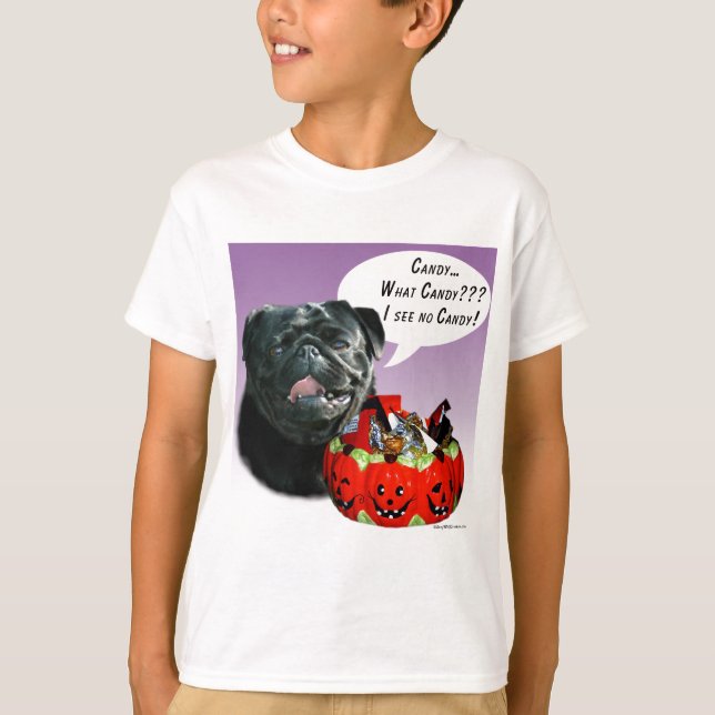 Pug (blk) Halloween Candy T-Shirt (Front)