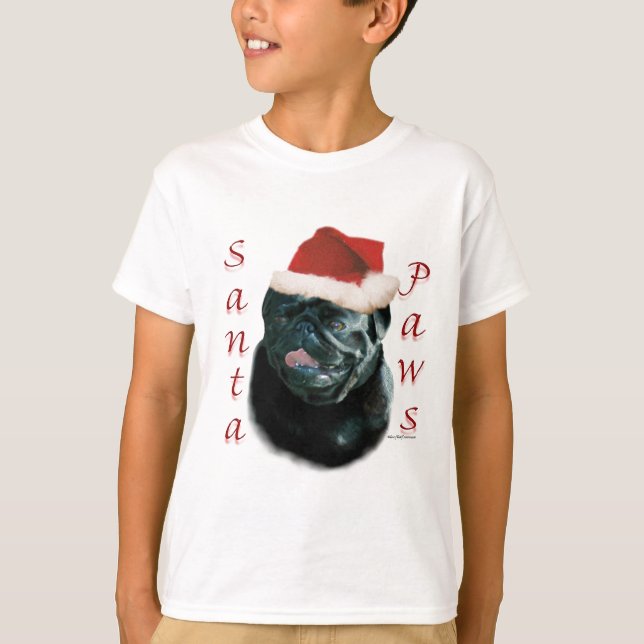 Pug (blk) Santa Paws T-Shirt (Front)