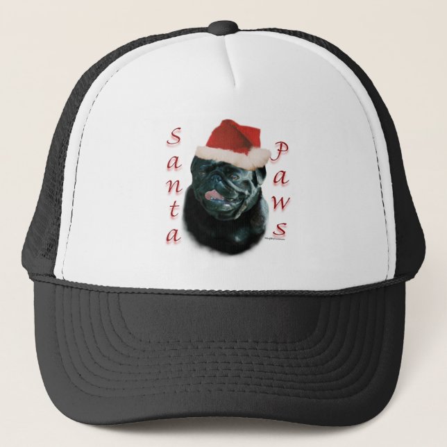 Pug (blk) Santa Paws Trucker Hat (Front)