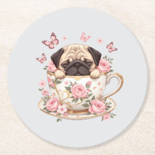 Pug Blossom Dreams Coaster – Cute Floral Pug Drink