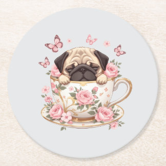Pug Blossom Dreams Coaster – Cute Floral Pug Drink