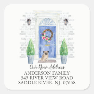 Pug Blue Door New Address Label Sticker