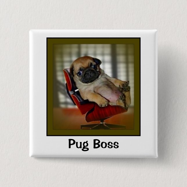 Pug Boss 15 Cm Square Badge (Front)