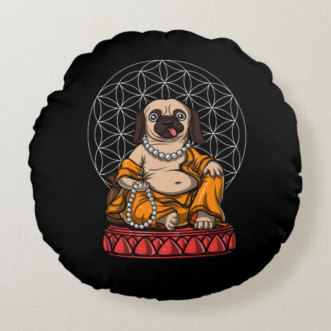 Pug Buddha Dog Zen Yoga Meditation Pet Round Cushion (Front)