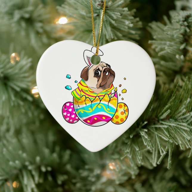 Pug Bunny Ears Eggs Easter Day Cute Dog Lover Ceramic Ornament (Tree)