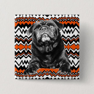 PUG BUTTON Orange, Black & White RAD ZAG