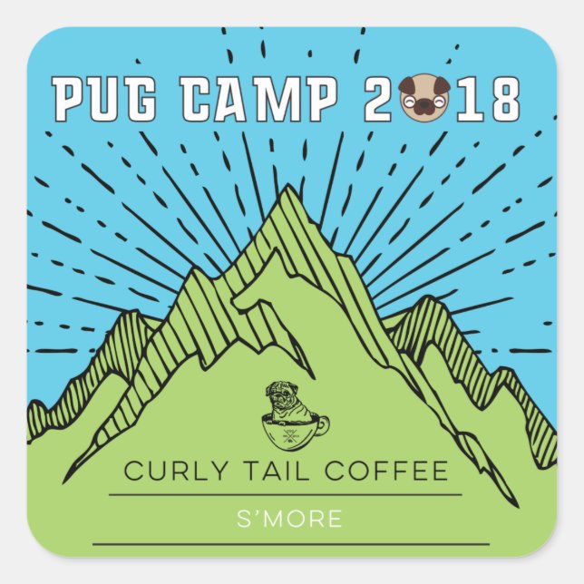 Pug Camp 2018 Curly Tail Coffee Smore Square Sticker (Front)
