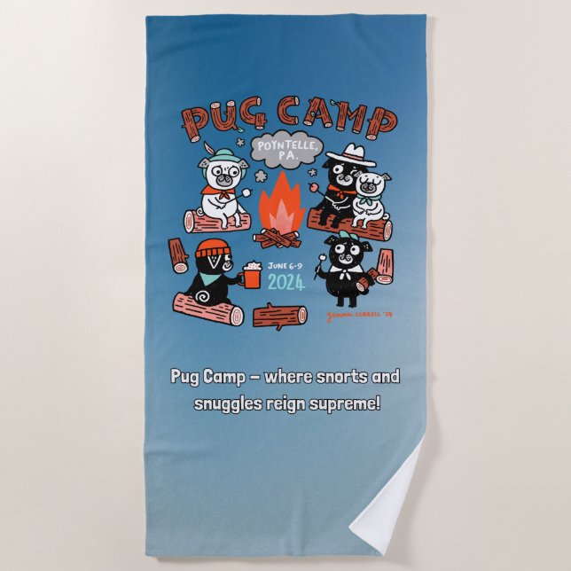 Pug Camp 2024 Beach Towel (Front)