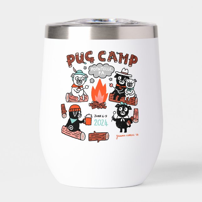 Pug Camp 2024 Wine Tumbler - White (Front)