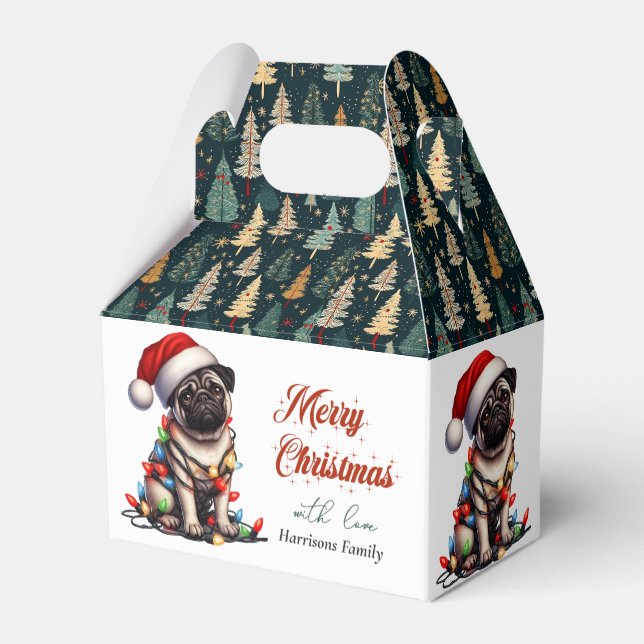 Pug Canine Retro Cute Christmas Favour Box (Back Side)