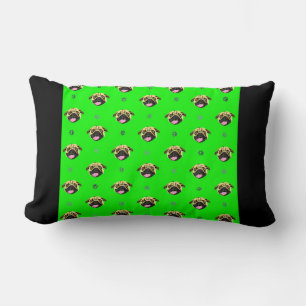 Pug Cartoon Face Cushion Black And Green