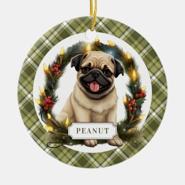 Pug Ceramic Circle Ornament (Front)