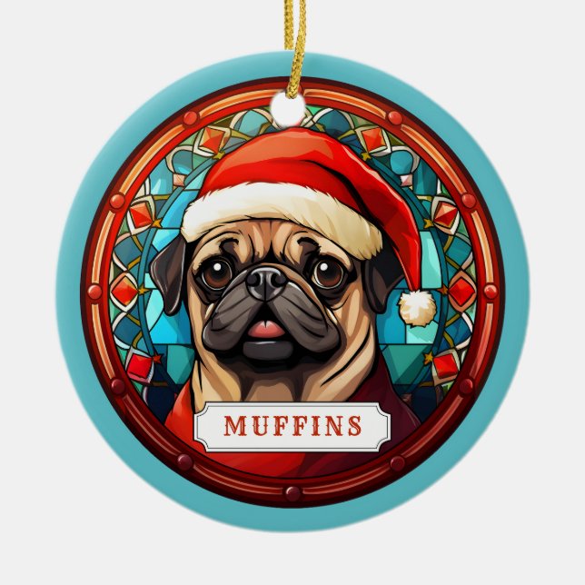 Pug Ceramic Circle Ornament (Front)
