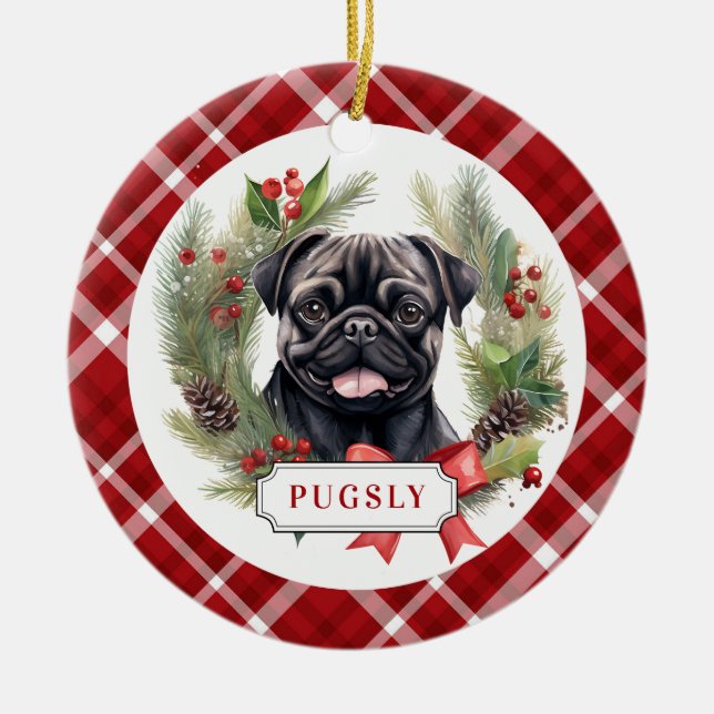Pug Ceramic Circle Ornament (Front)