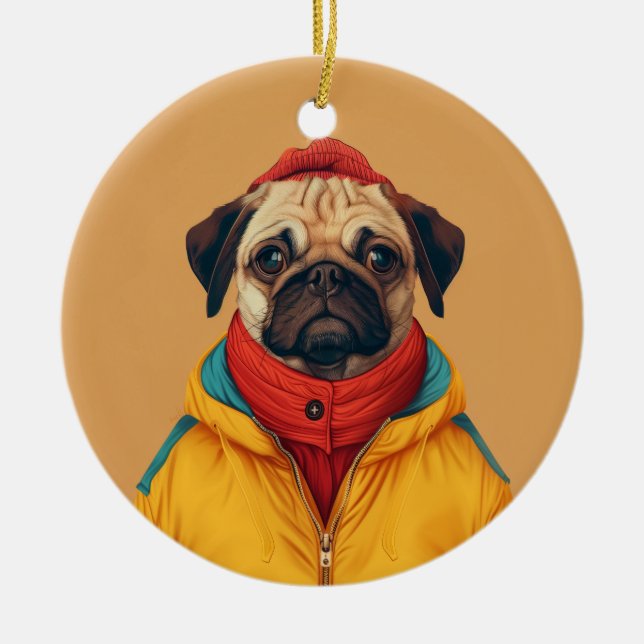 Pug Ceramic Ornament (Front)