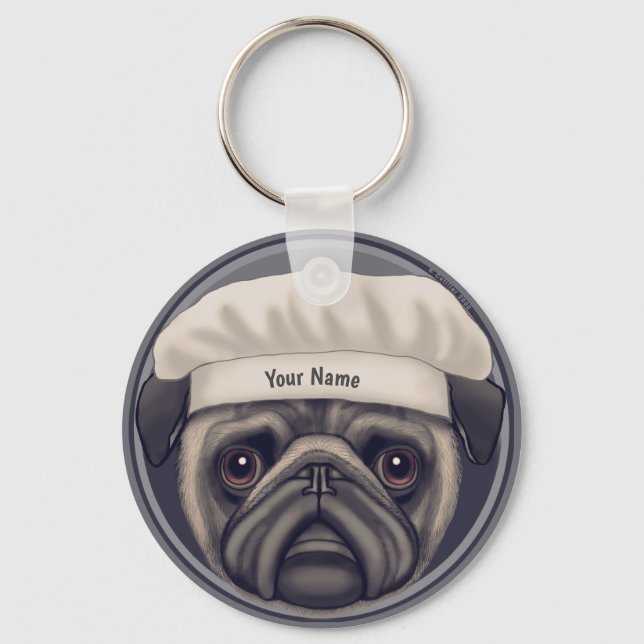 Pug Chef Key Ring (Front)
